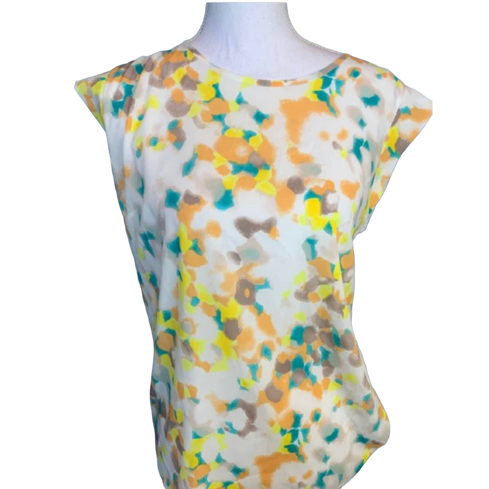 French Connection cap sleeve top Watercolor print orange yellow Small